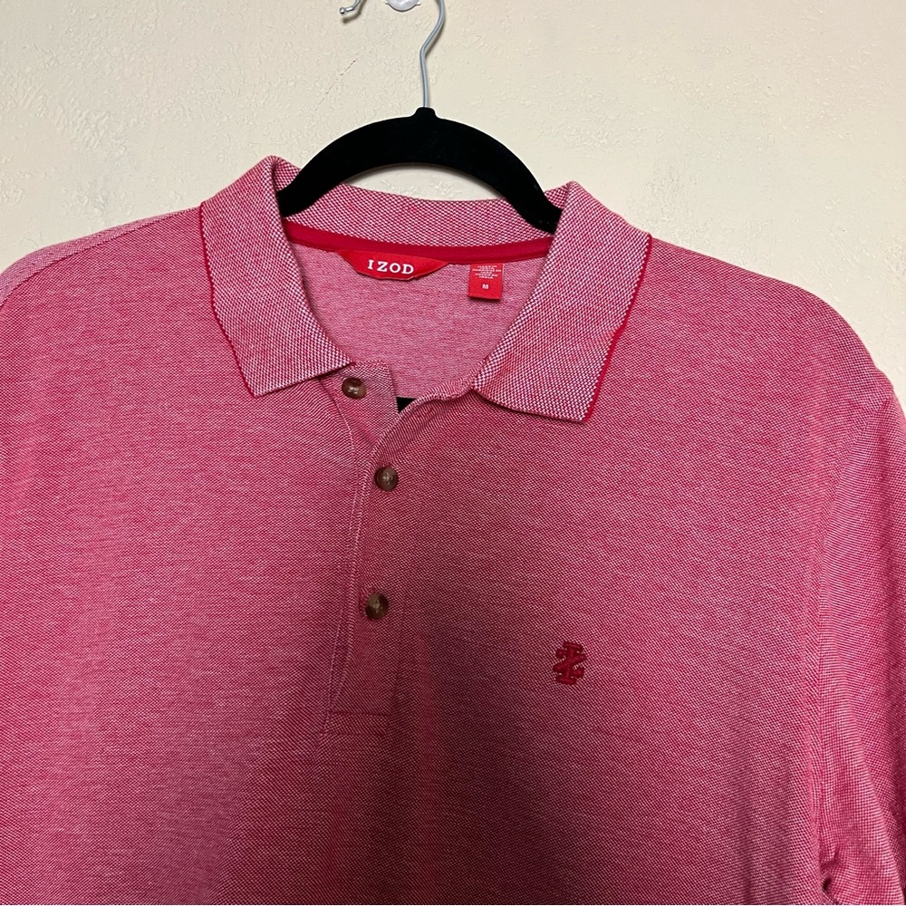 Izod men short sleeve polo‎ red white shirt size M - Picture 3 of 14